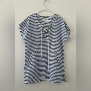 Alessia Pacini Italy Linen Boxy Tunic Top Cover Up Striped Nautical Size Medium